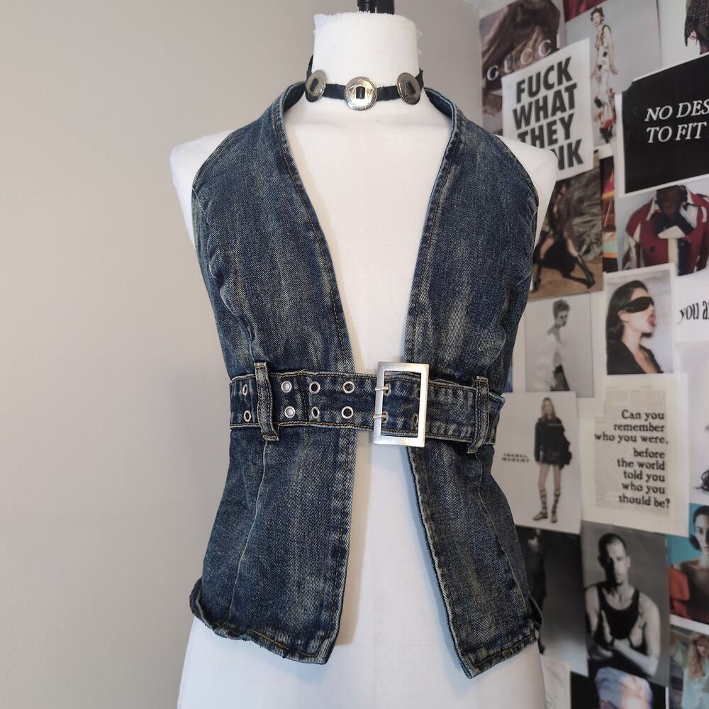 Belted Halter Denim Western Vest Top